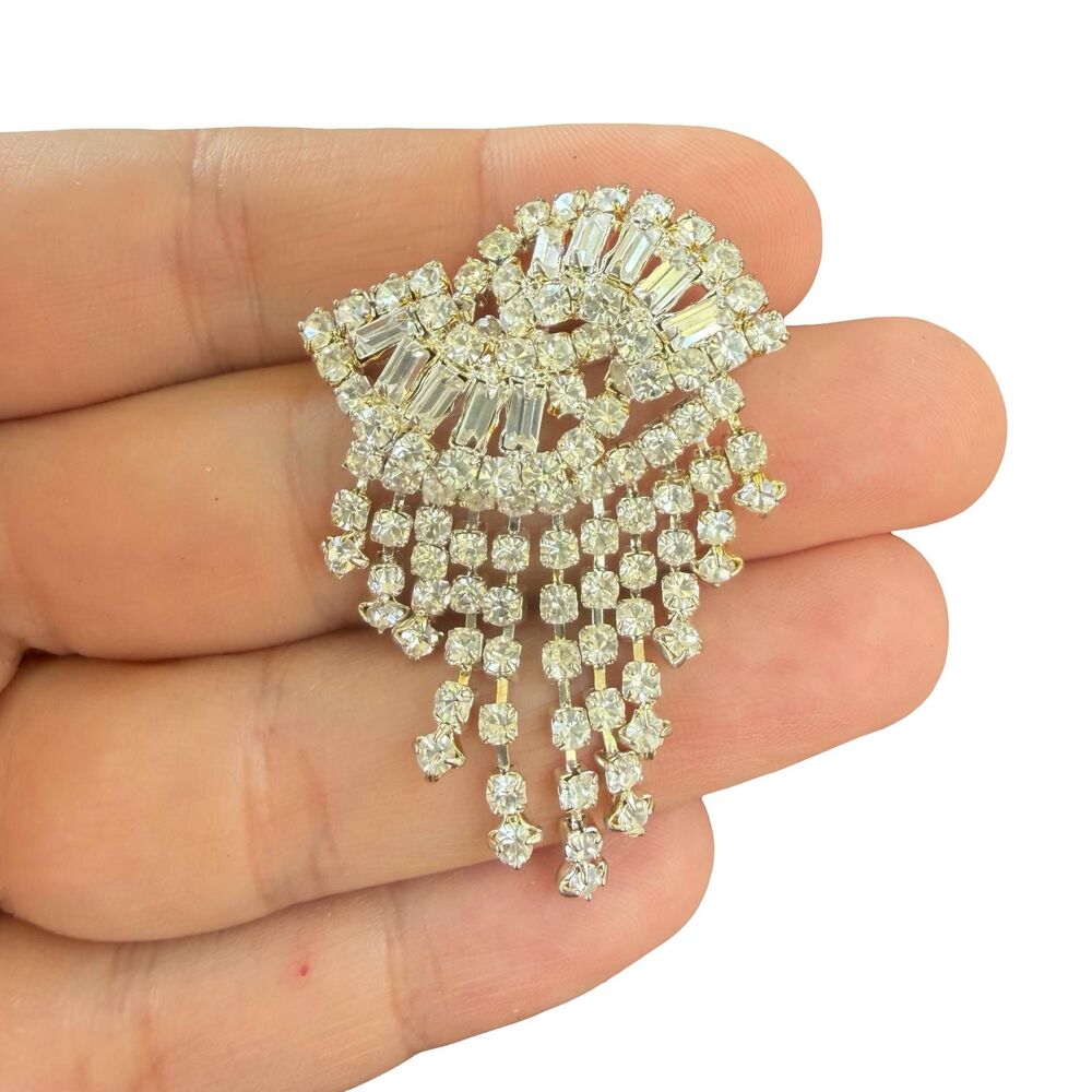 Vintage Jewelry Rhinestone Fringe Brooch Rhinestone Pin